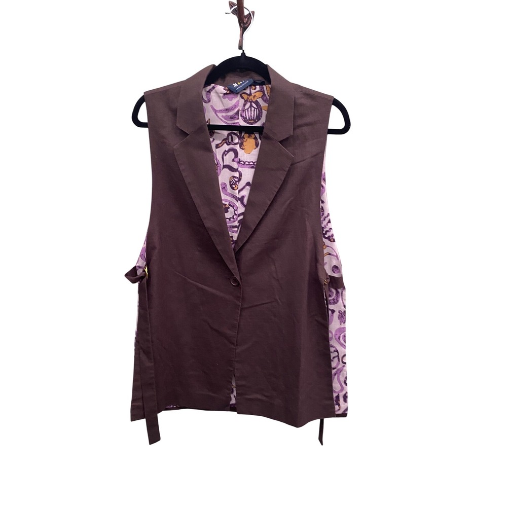 Maeve Anthropologie Brown Linen Blend Open Side D-Ring Sleeveless Blazer Vest OS